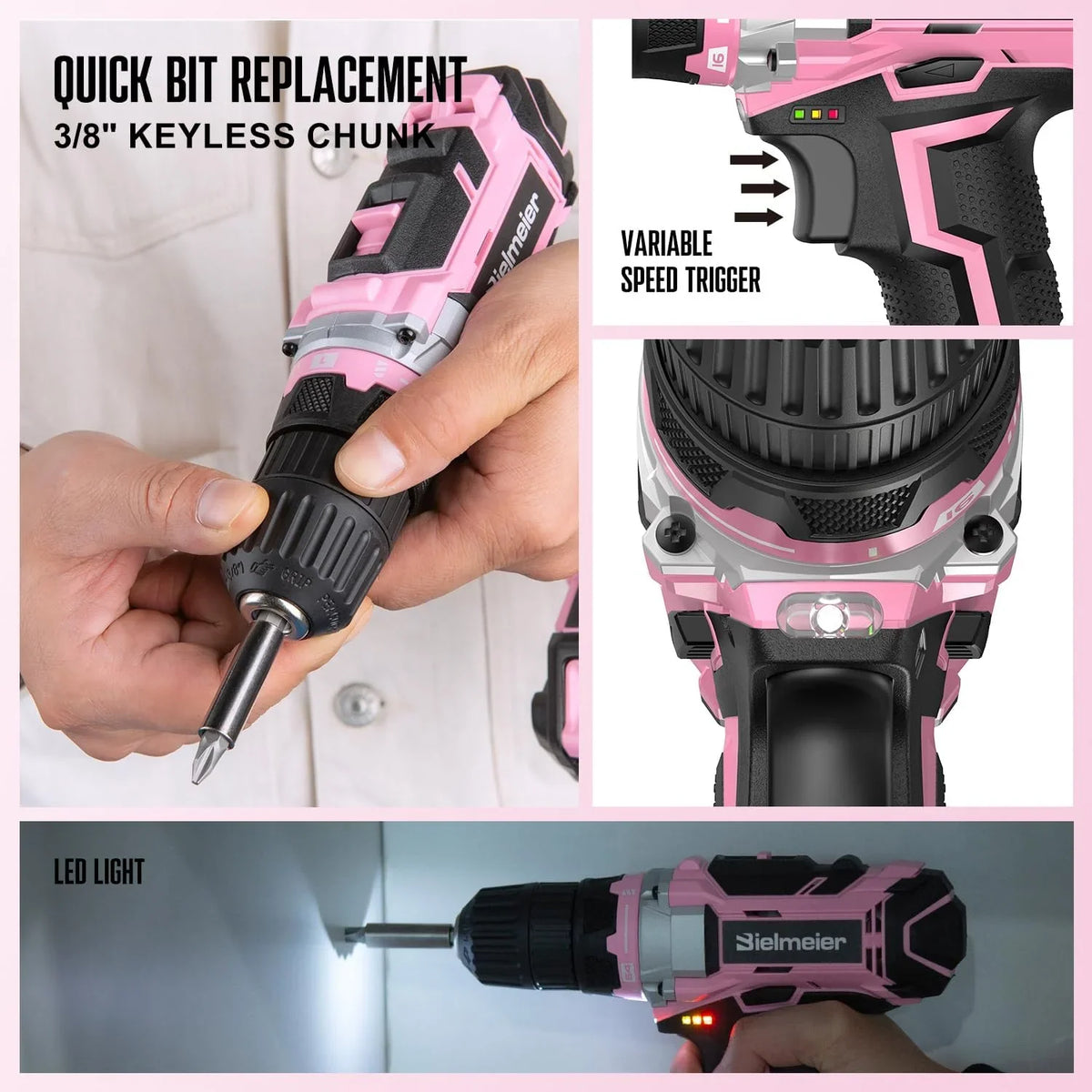 2026 NEW 20V 236Pcs Cordless Pink Drill Set - Essential Women's Pink Tool Set, Lady's Basic Home Tool Kit with Pink Tool Bag - All in One Pink Tool Kit Ideal