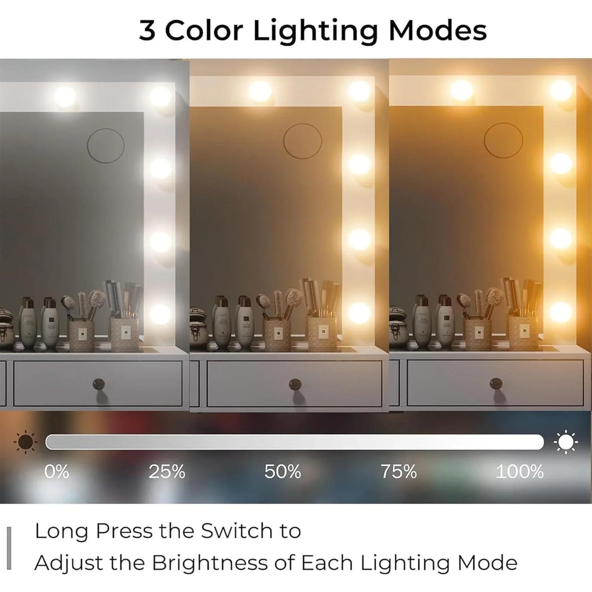 2026 NEW White Vanity Desk with Illuminated Mirror & Power Outlet, 11 Drawers Vanity Table with Chair, Makeup Vanity with 12 LED Lights, Tempered Glass Top, Dressing Table for Bedroom,Dressing Room