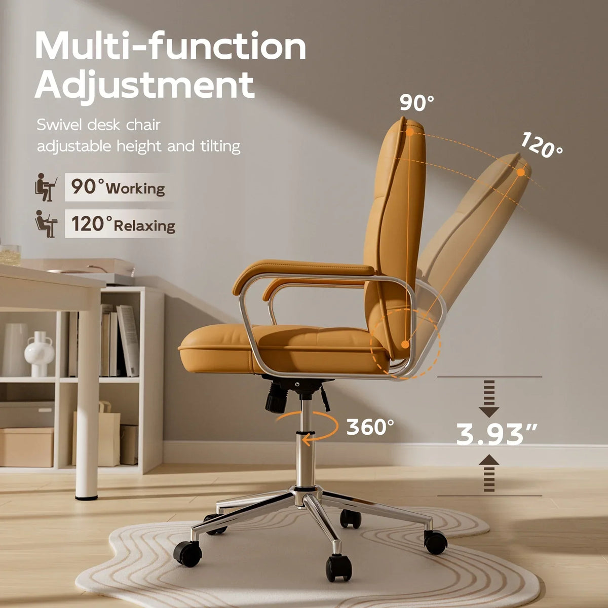 2026 NEW Solfway White Office Chair, Swivel Leather Computer Desk Chair with Wheels and Padded Arms, Executive Office Chair for Adults
