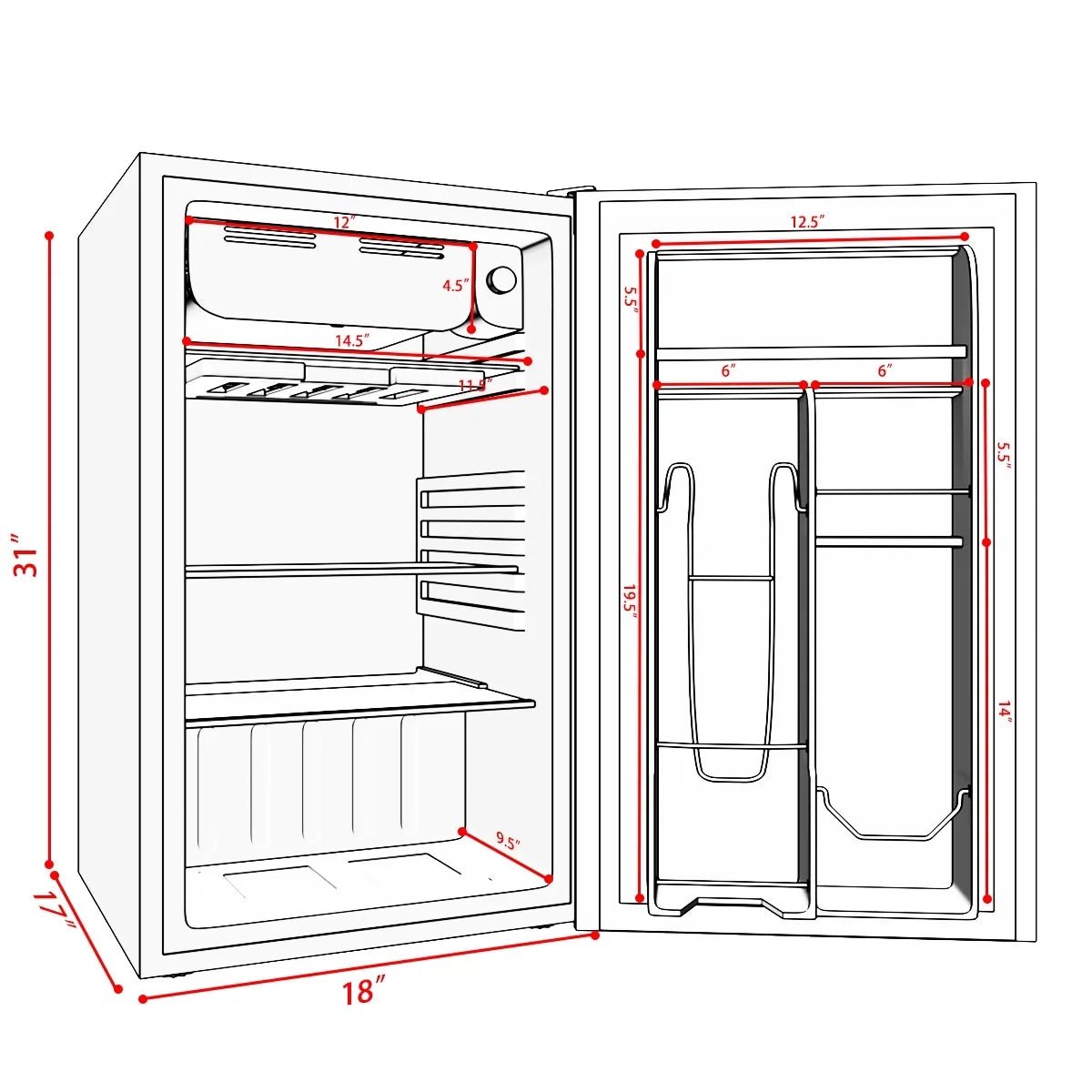 2026 NEW Costway 3.2 Cu.Ft. Compact Refrigerator Mini Dorm Small Fridge Freezer Reversible Door