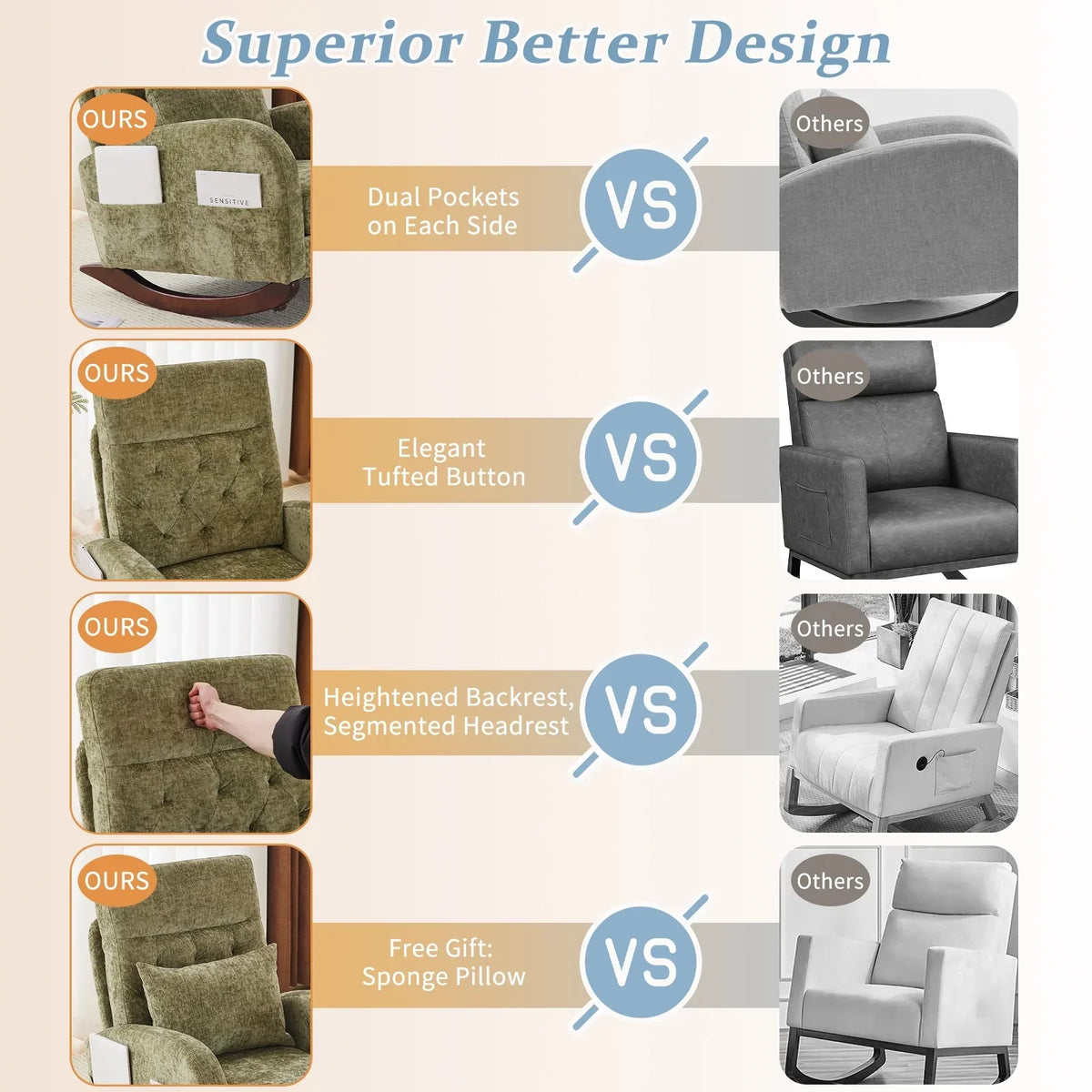 2026 NEW Ktaxon Rocking Accent Chair Glider Reading Chair Comfy Teddy Velvet Upholstered Single Sofa Rocker for Living Room, Nursery, Bedroom Beige
