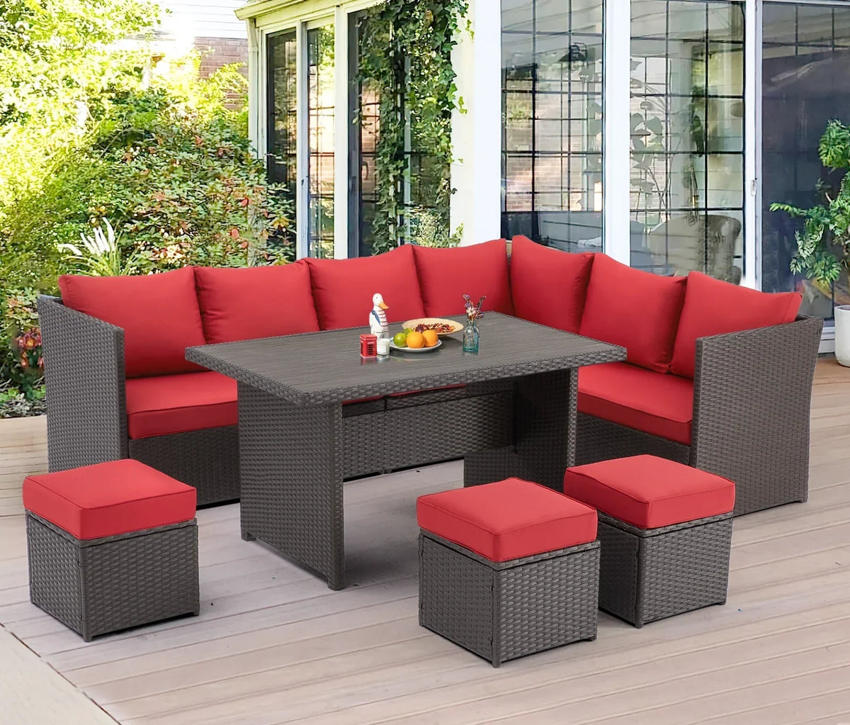 2026 NEW AECOJOY 7 Piece Patio Furniture Set PE Rattan Outdoor Dining Set Sectional Sofa Couch with Table Patio Conversation Set in Gray