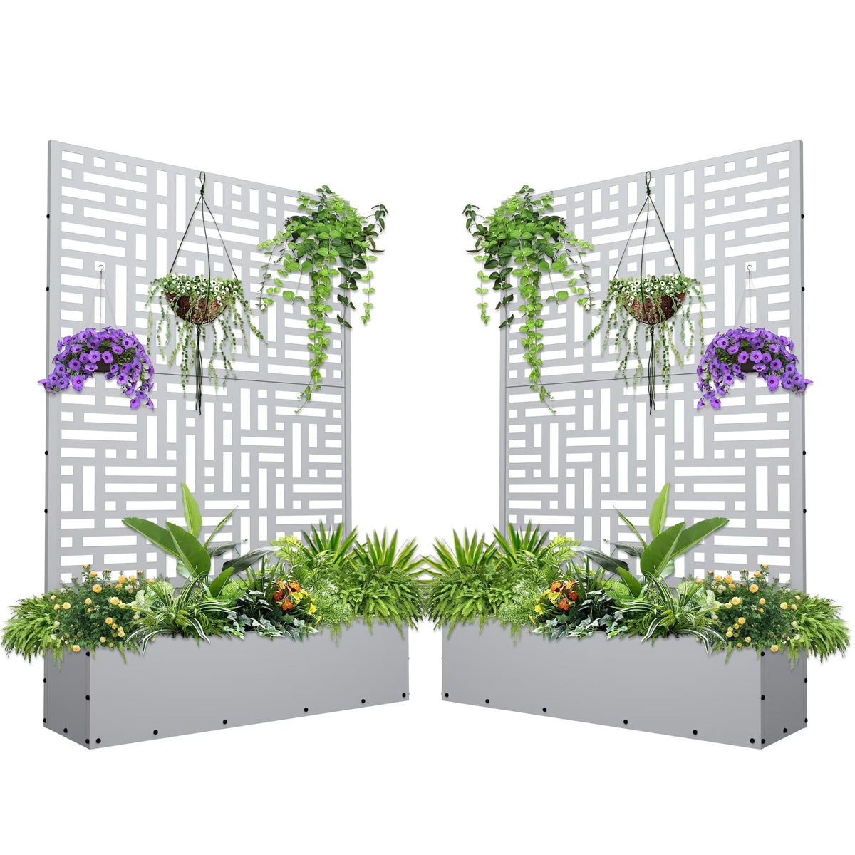 2026 NEW FOOWIN 71'' H Metal Planter with Trellis, Outdoor Raised Garden Bed for Climbing Plants, Trellis Planter Box with Drainage Hole, Black
