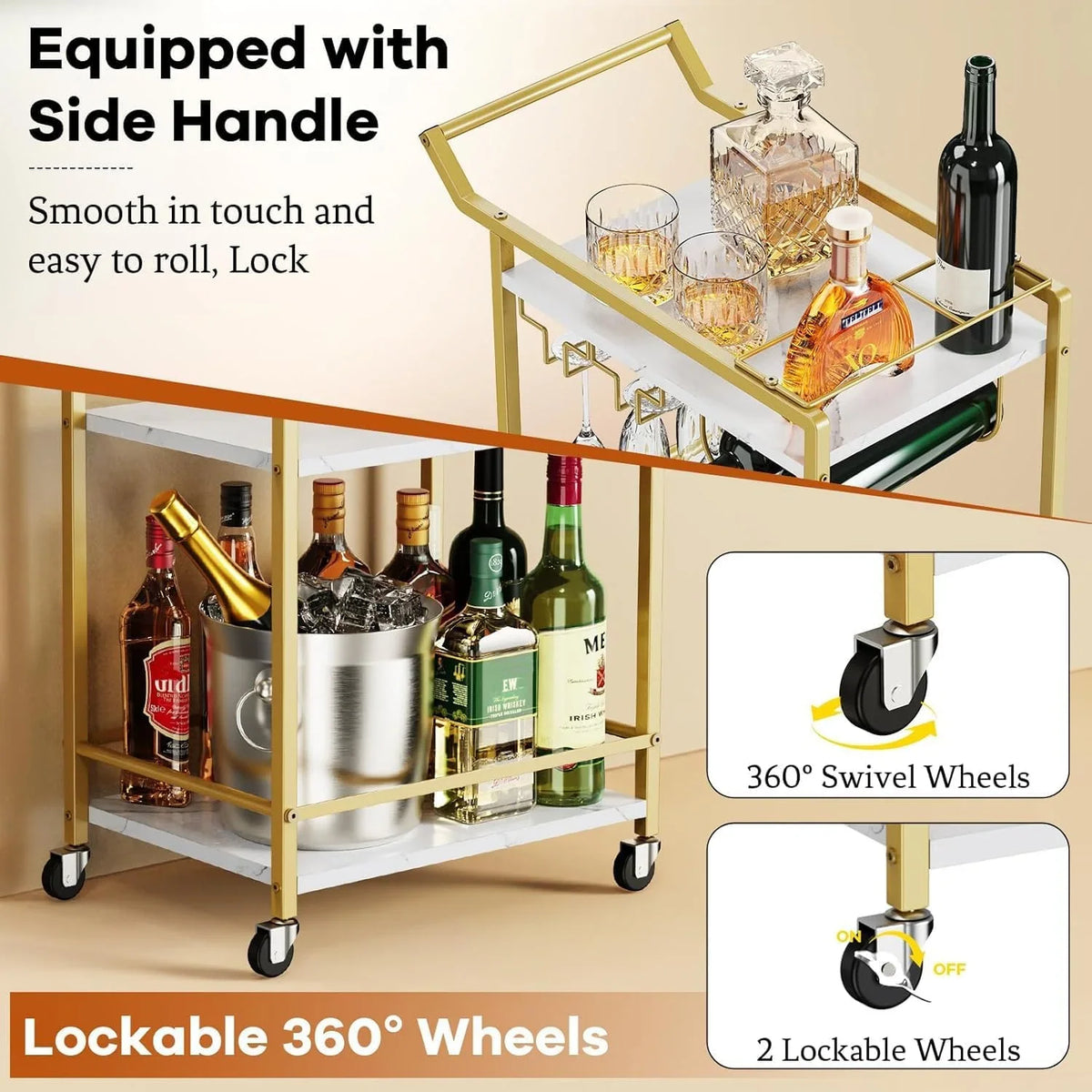 2026 NEW 3 Tier Bar Cart, Mini Liquor Utility Cart for Wine Beverage Dinner Party, Rolling Wine Coffee Drink Serving Cart with Lockable Wheels for Home Kitchen