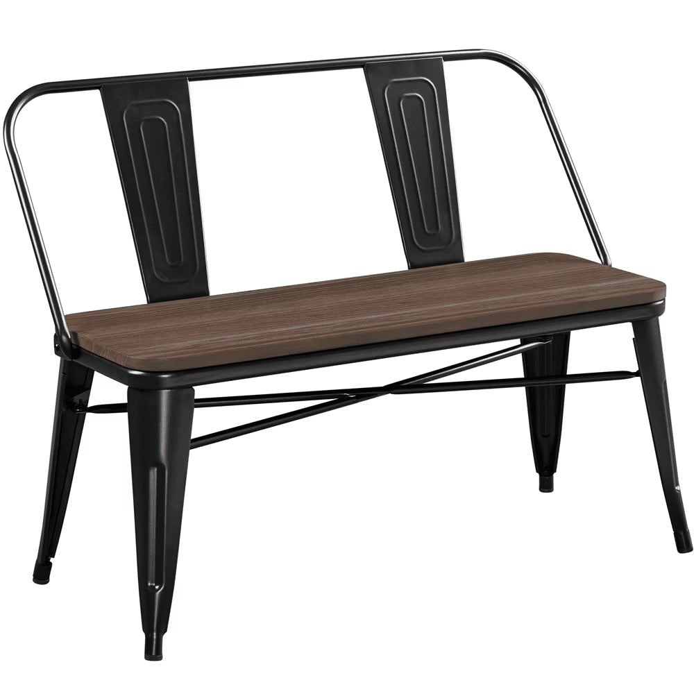 2026 NEW Yaheetech Industrial Metal Dining Bench with Upholstered Seat,Black
