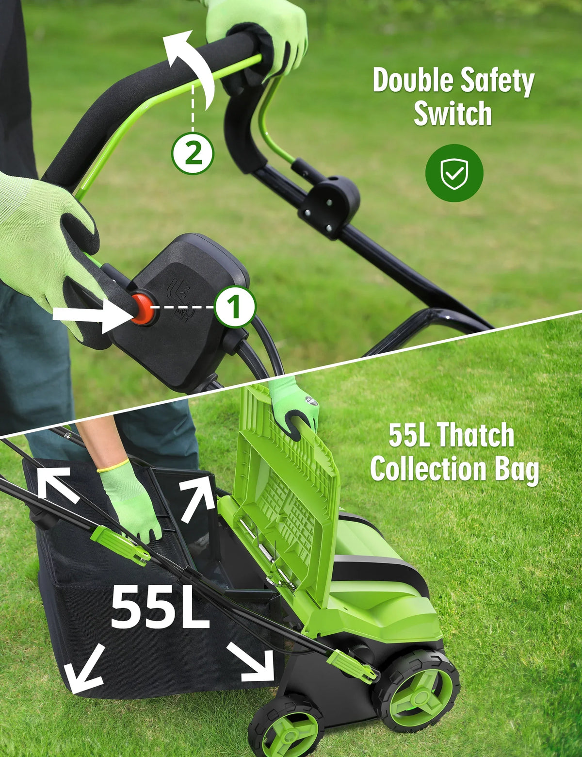 2026 NEW SWIPESMITH 16" 15 Amp Electric Dethatcher Scarifier, Lawn with 5-Position Depth Adjustment, 14.5 Gal Removable Thatch Collection Bag, Quick-Fold, Keeps Health