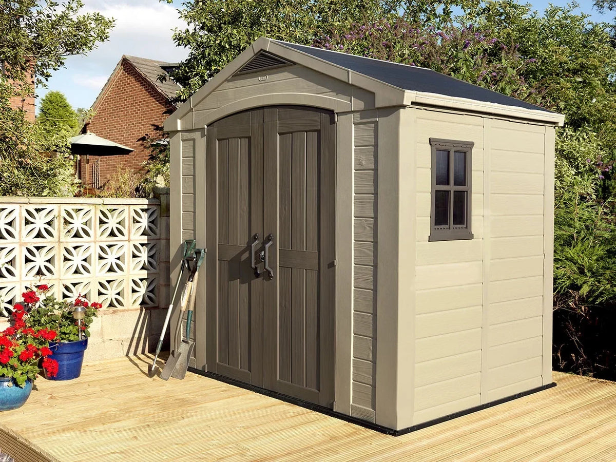 2026 NEW Keter Factor 8 x 11 Foot All Weather Resin Outdoor Storage Shed, Taupe
