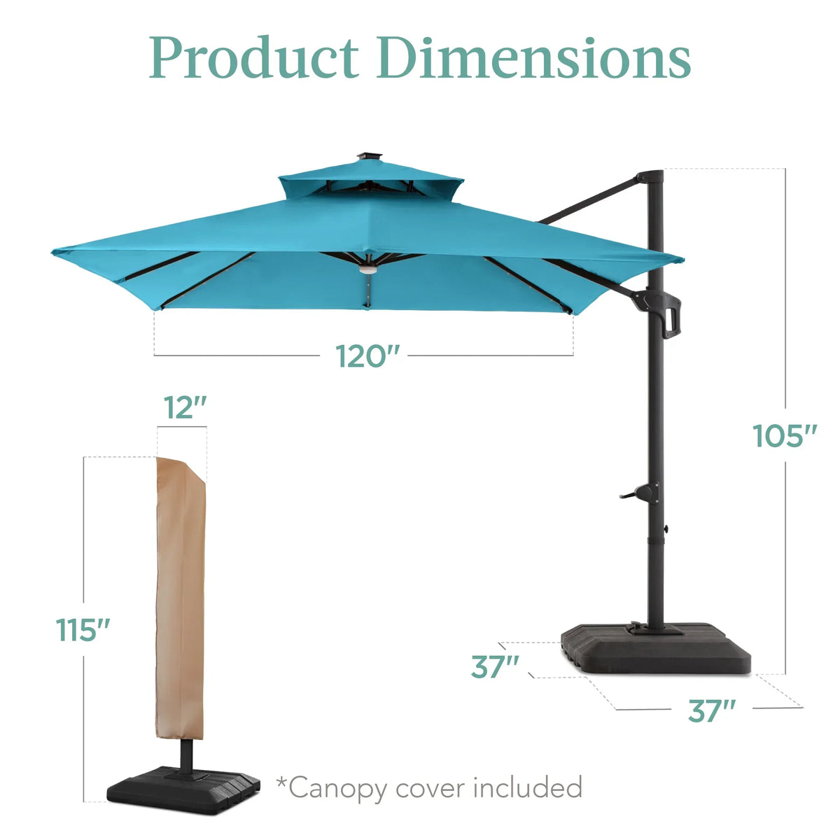 2026 NEW Best Choice Products 10x10ft 2-Tier Square Outdoor Solar LED Cantilever Patio Umbrella w/ Base Included - Tan
