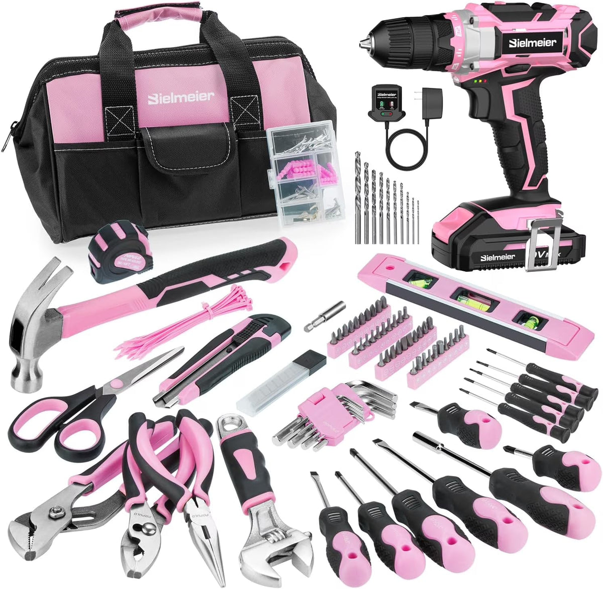 2026 NEW 20V 236Pcs Cordless Pink Drill Set - Essential Women's Pink Tool Set, Lady's Basic Home Tool Kit with Pink Tool Bag - All in One Pink Tool Kit Ideal