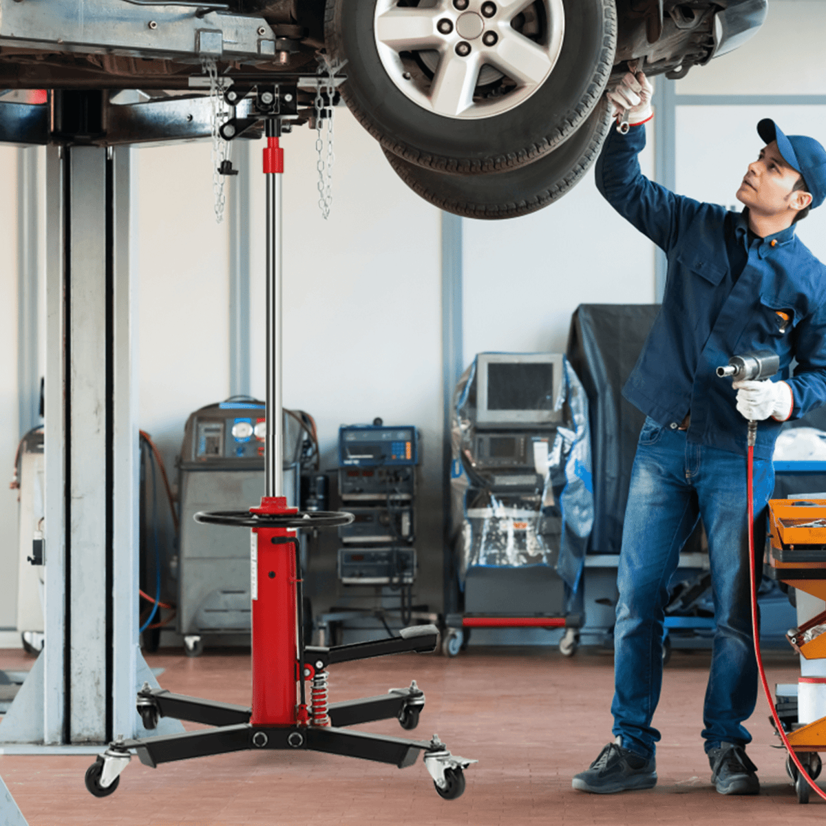 2026 NEW 1100 lb Hydraulic Transmission Jack with 360° Wheels, Telescoping Lift 34"-68" for Garage, Heavy-Duty Transmission Stand