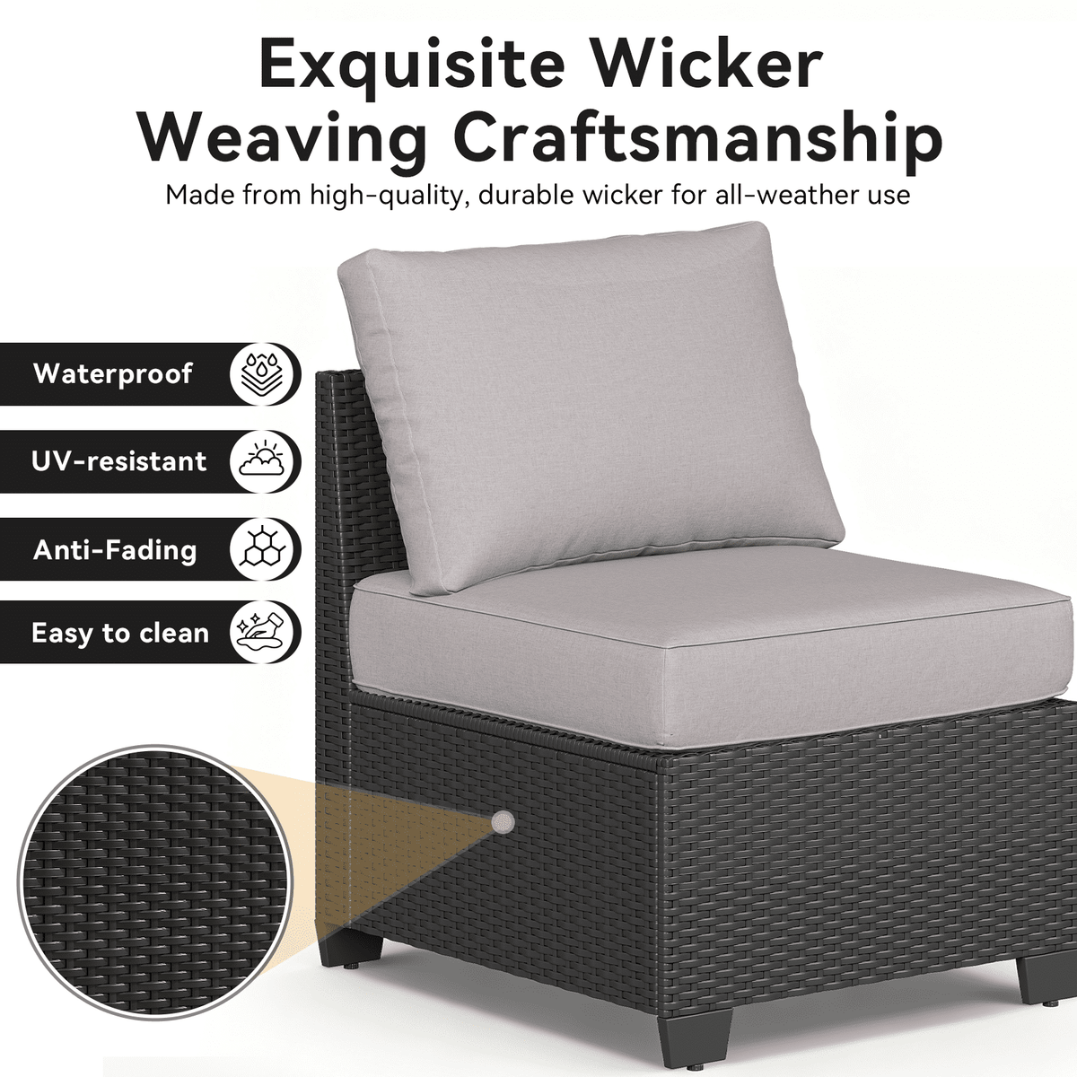 2026 NEW Clouddwell 6-Piece Outdoor Patio Set, 8-Inches Widen Armrest, All-Weather Wicker Sectional with Coffee Table, Grey