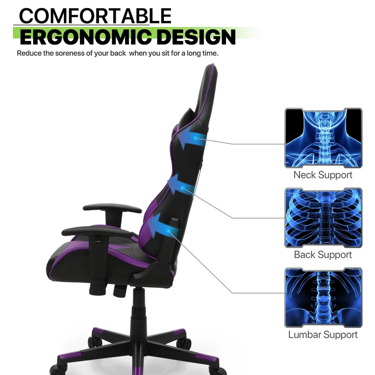 2026 NEW Magshion Ergonomic Gaming Chair, Comfortable Gaming Chair, Computer Chair Leather Desk Chair Adjustable Swivel Gaming Office Chair, Blue
