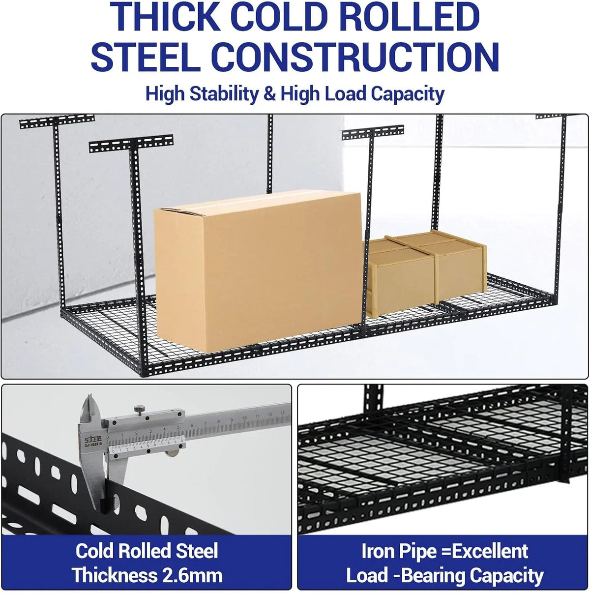 2026 NEW Pinypikaka 4'x8' Overhead Garage Storage Rack, 22"-40" Height Adjustable Ceiling Storage Rack 660lbs Weight Capacity