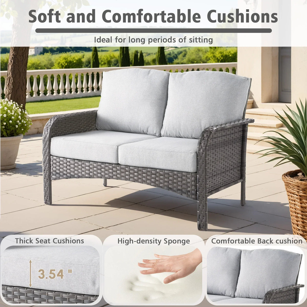 2026 NEW Ovios 5 Pieces Outdoor Patio Furniture Set High Back All Weather Wicker Conversation Set with Swivel Chairs & Coffee Table, Dark Gray