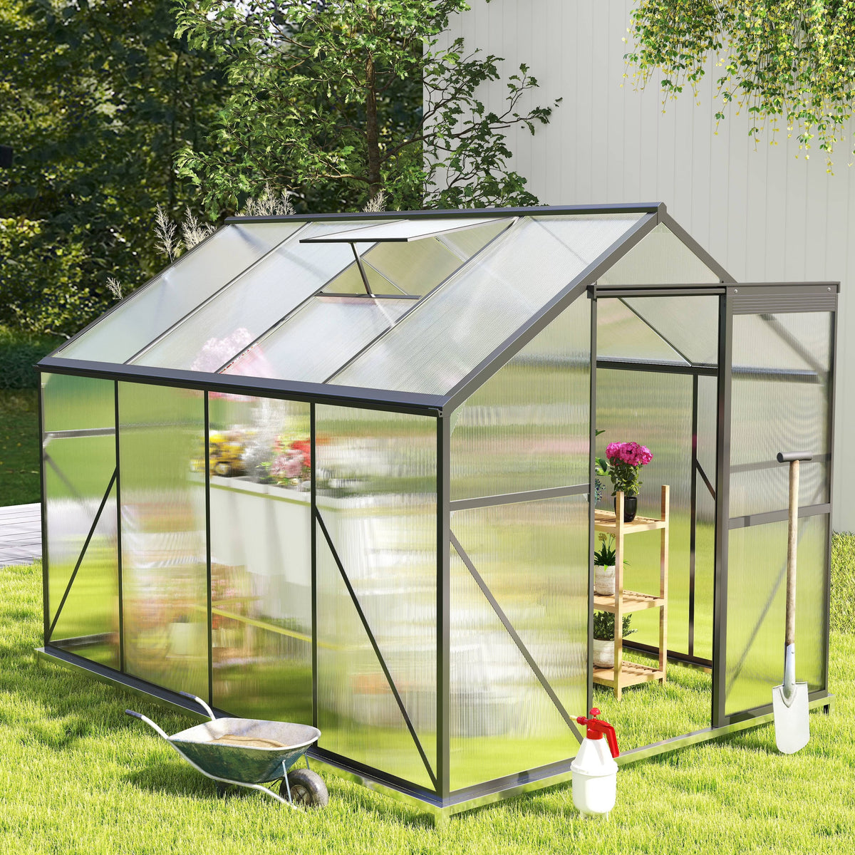 2026 NEW Asofer 6' x 4' Greenhouse for Outdoors, Aluminum Walk-in Green Houses shed with Rain Gutter and Roof Vent for Backyard