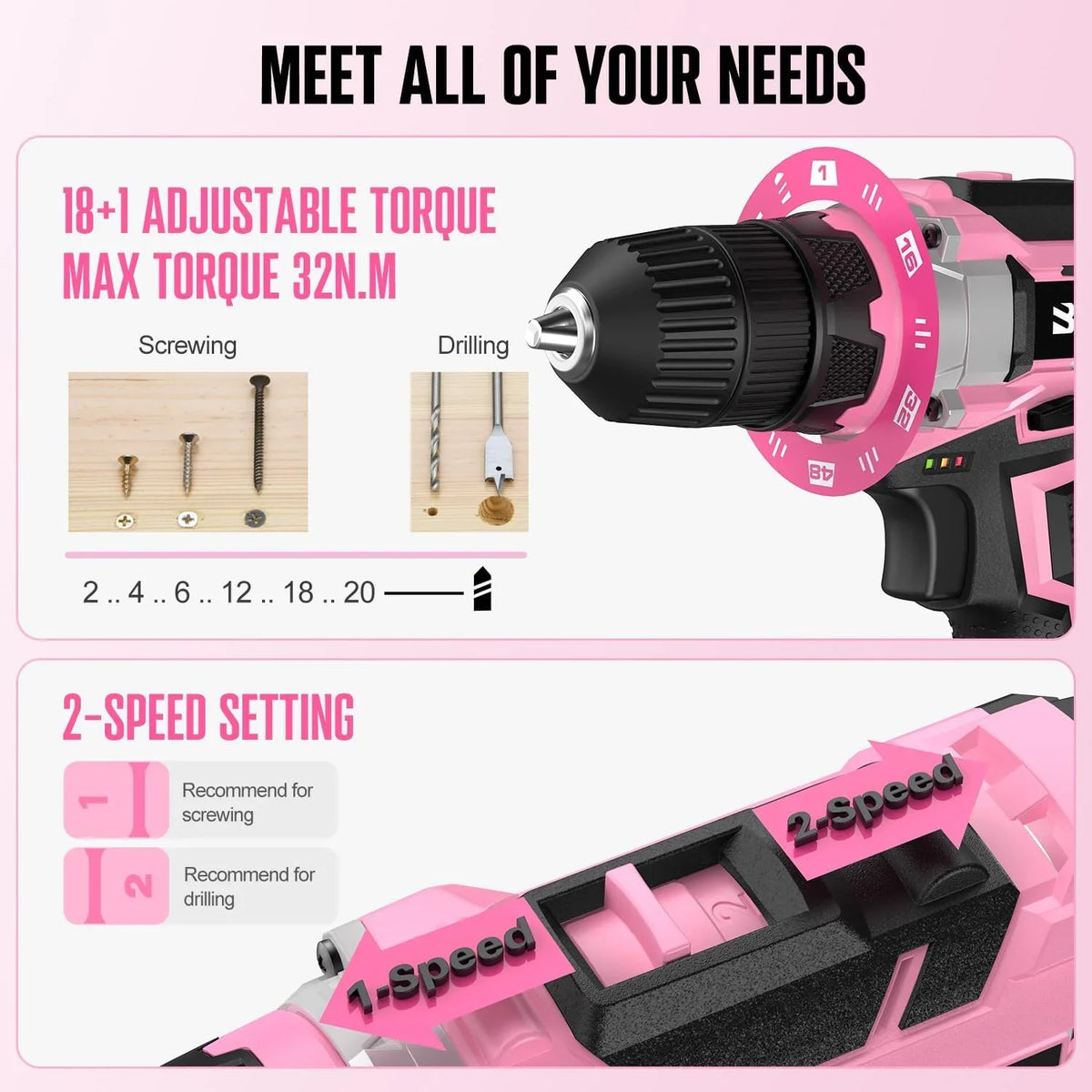 2026 NEW 20V 236Pcs Cordless Pink Drill Set - Essential Women's Pink Tool Set, Lady's Basic Home Tool Kit with Pink Tool Bag - All in One Pink Tool Kit Ideal
