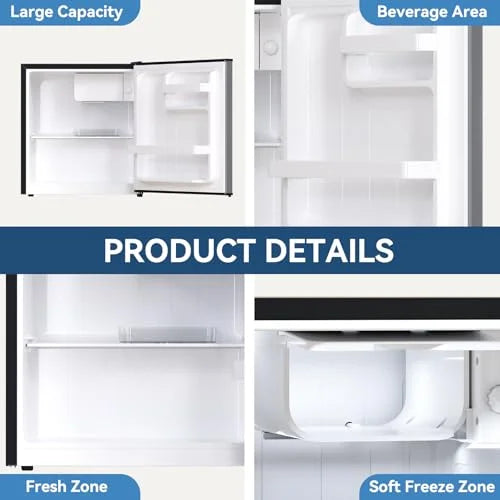 2026 NEW Frestec 1.7 Cu.Ft Mini Fridge with Freezer, Mini Fridge for Bedroom, Small Refrigerator, Dorm Refrigerators with Freezer, Compact Refrigerator for Office, Apartment, Dorm, Bedroom