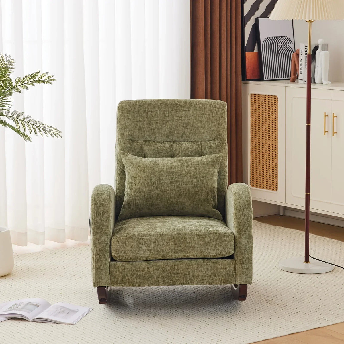 2026 NEW Ktaxon Rocking Accent Chair Glider Reading Chair Comfy Teddy Velvet Upholstered Single Sofa Rocker for Living Room, Nursery, Bedroom Beige