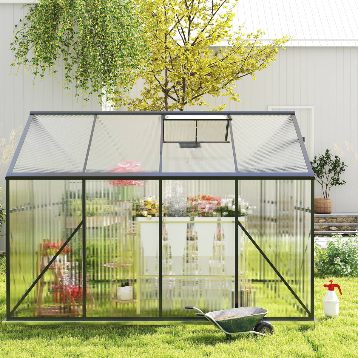 2026 NEW Asofer 6' x 4' Greenhouse for Outdoors, Aluminum Walk-in Green Houses shed with Rain Gutter and Roof Vent for Backyard