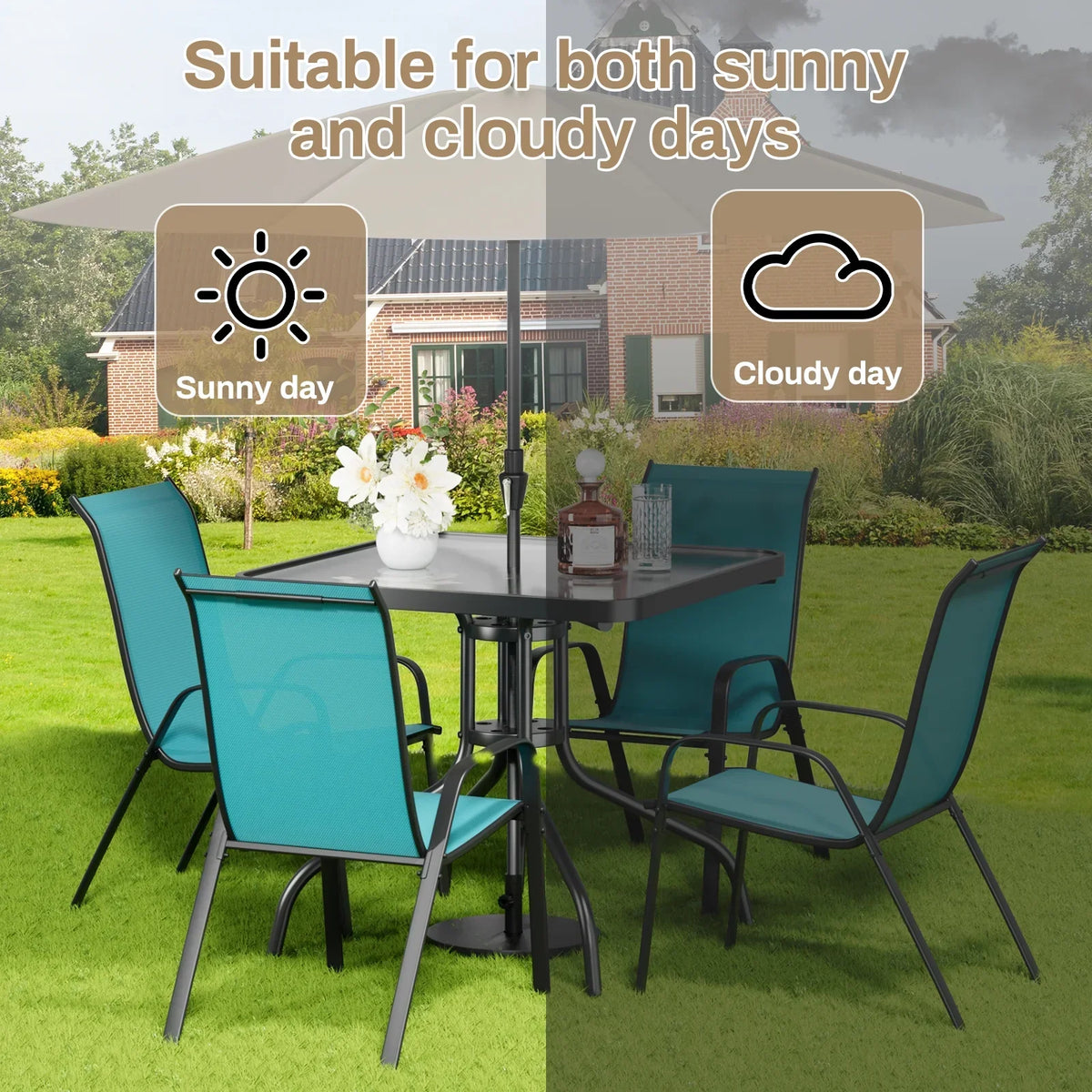 2026 NEW Pirecart 5-Piece Outdoor Patio Dining Table Set with 4 Stackable Textilene Chairs for for Patio, Lawn, Garden, Gray