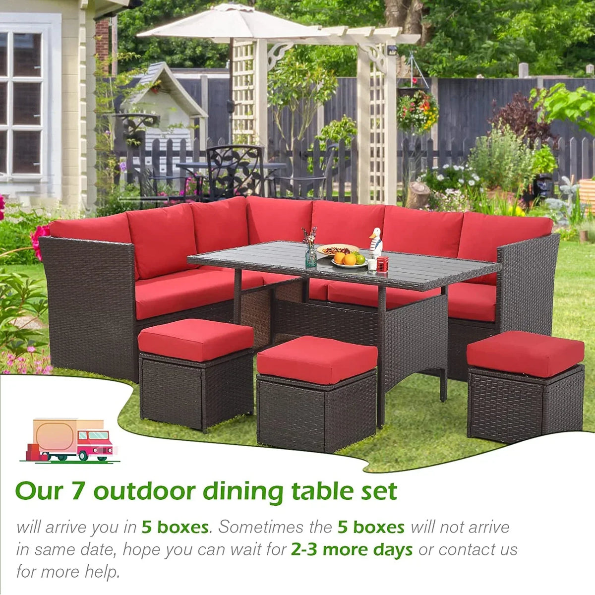 2026 NEW AECOJOY 7 Piece Patio Furniture Set PE Rattan Outdoor Dining Set Sectional Sofa Couch with Table Patio Conversation Set in Gray