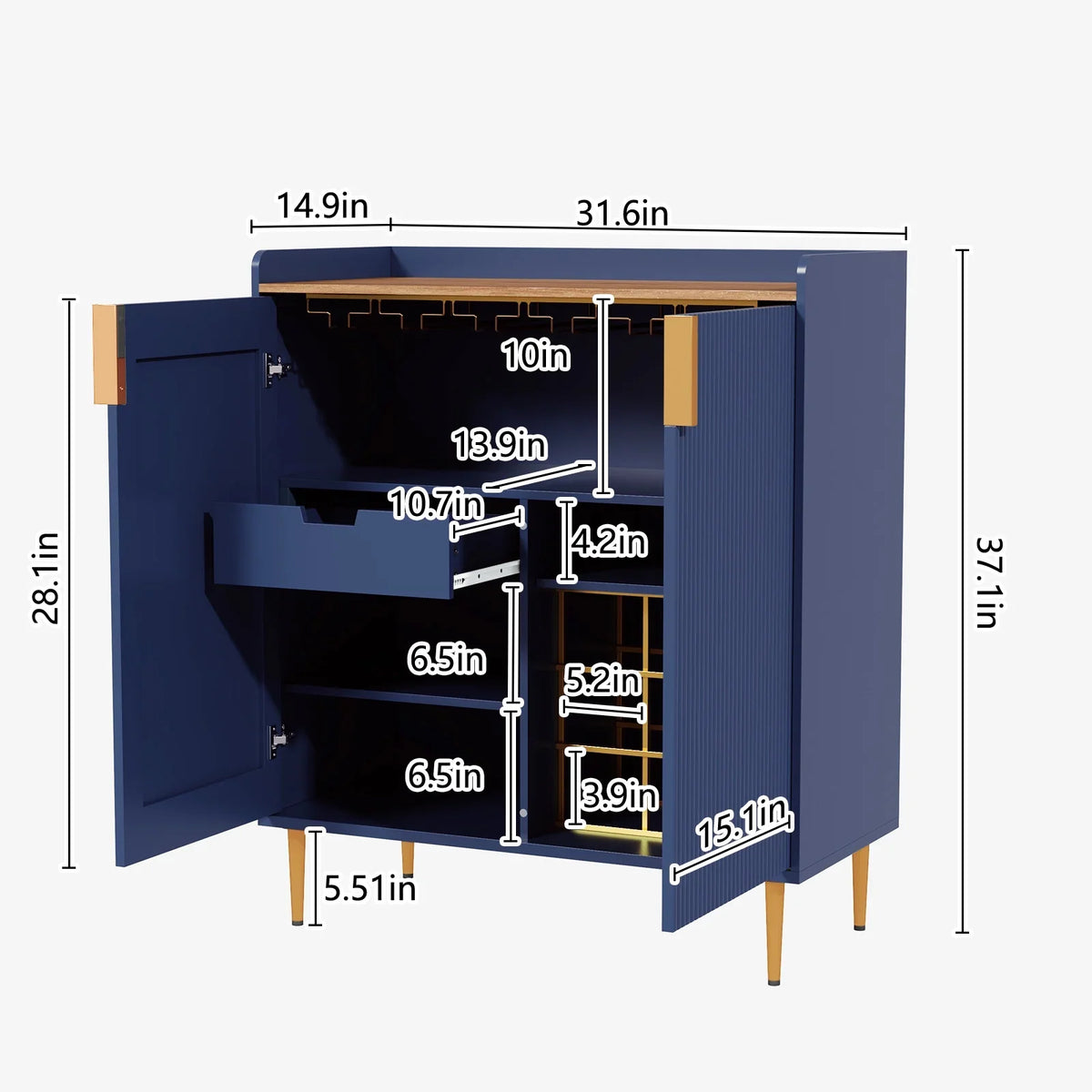 2026 NEW CBJCBJ 32" Wine Bar Cabinet with 2 Door Fluted Texture, Modern Coffee Cabinet with Rack&Glass Holder, Black