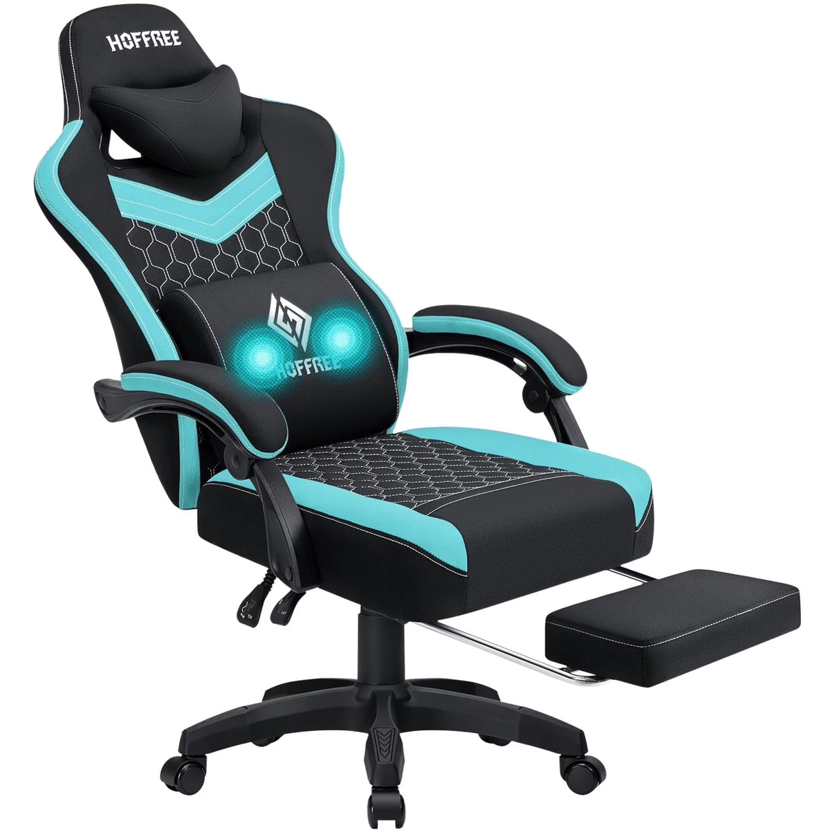 2026 NEW Hoffree Gaming Chair with Massage Fabric Office Chair with footrest for Adults, Ergonomic Gamer Chair with Headrest and Lumbar Support for Office Gaming, 440 LBS