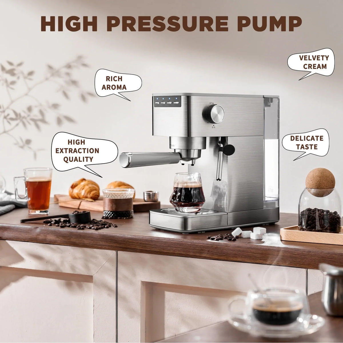 2026 NEW Auertech Espresso Machine Cappuccino Coffee Maker with Milk Frother, Steamer & 41 oz Water Tank, New