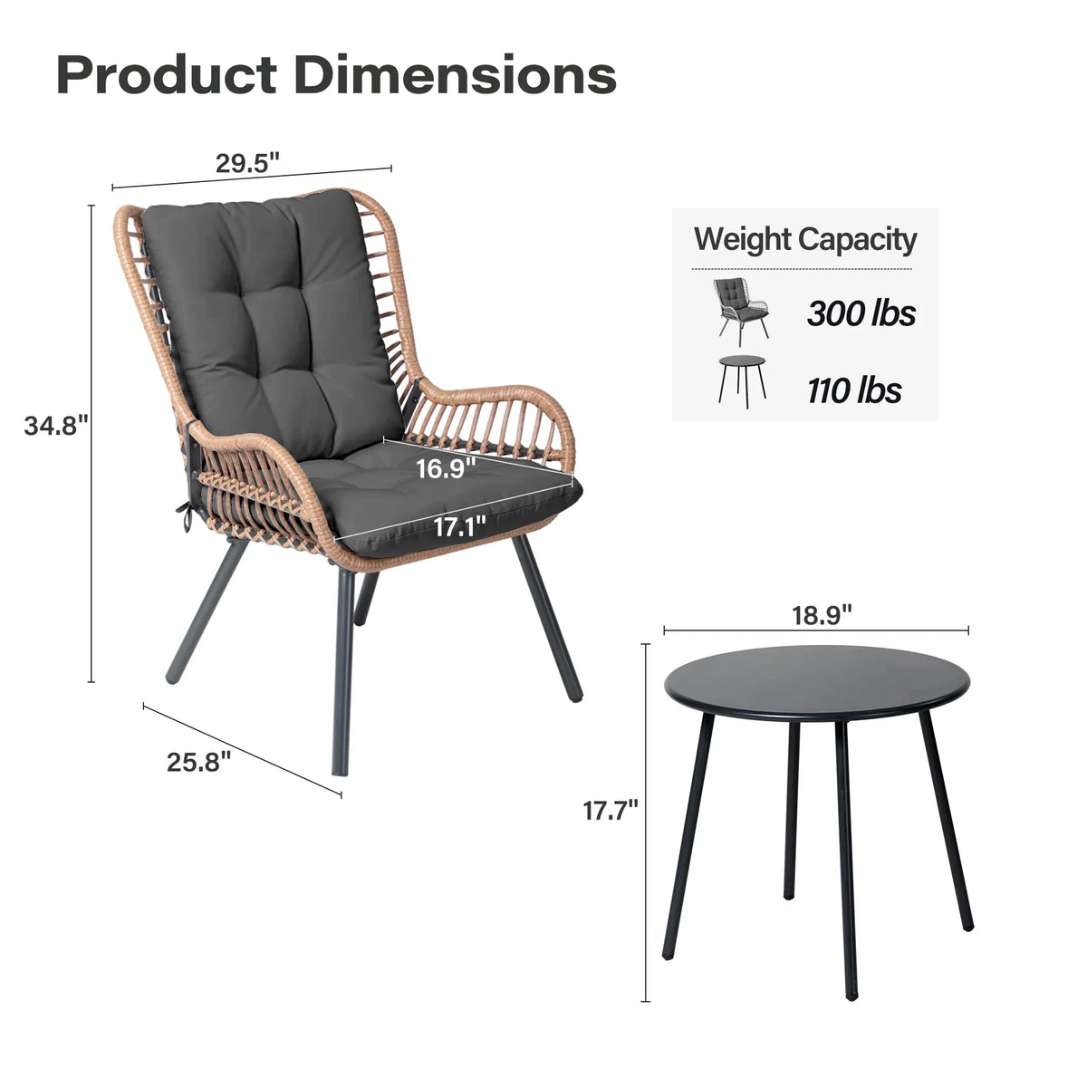 2026 NEW LAUSAINT HOME 3-Piece Patio Furniture Set, High Back Outdoor Bistro with Coffee Table & Beige Cushions for Garden or Deck