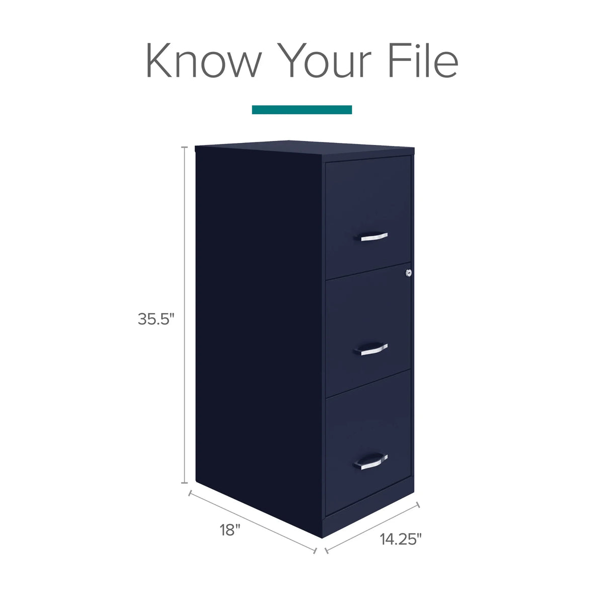 2026 NEW Space Solutions 18" Deep 3 Drawer Smart Letter Width Vertical File Cabinet, Navy