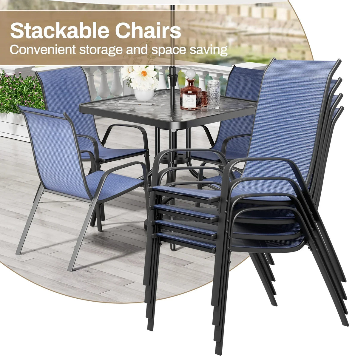 2026 NEW Pirecart 5-Piece Outdoor Patio Dining Table Set with 4 Stackable Textilene Chairs for for Patio, Lawn, Garden, Gray