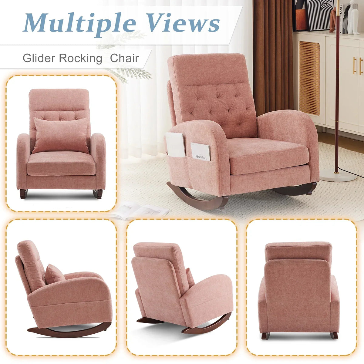 2026 NEW Ktaxon Rocking Accent Chair Glider Reading Chair Comfy Teddy Velvet Upholstered Single Sofa Rocker for Living Room, Nursery, Bedroom Beige