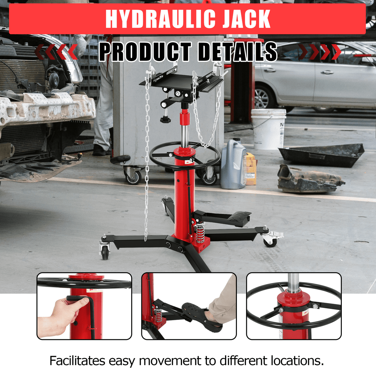 2026 NEW 1100 lb Hydraulic Transmission Jack with 360° Wheels, Telescoping Lift 34"-68" for Garage, Heavy-Duty Transmission Stand