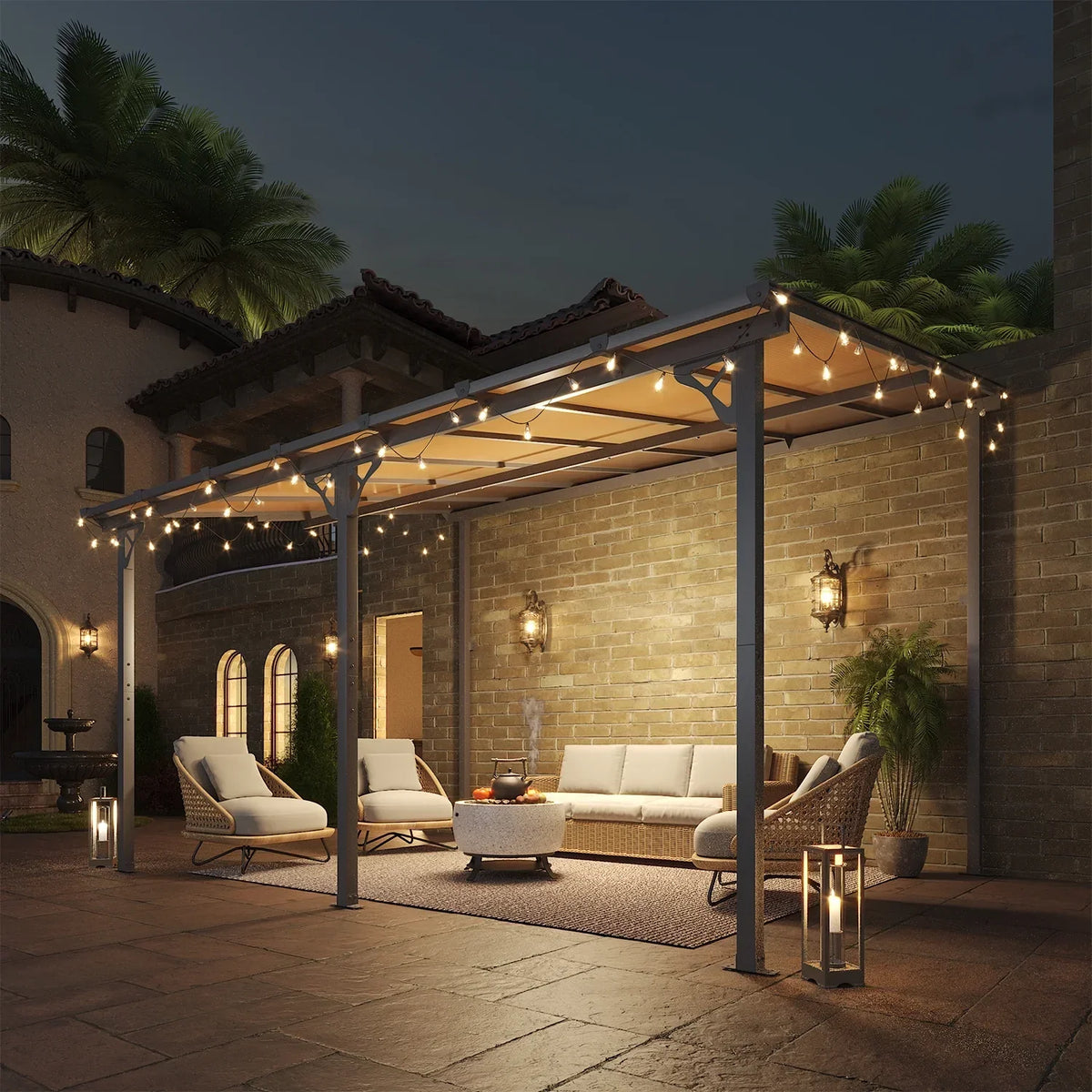 2026 NEW Aoxun 8' x 5' Gazebo for Patio, Gazebo Pergola with Sloped Roof, Grill Gazebo Large Wall-Mounted Heavy Duty Awnings, for Backyard, Deck, Patio