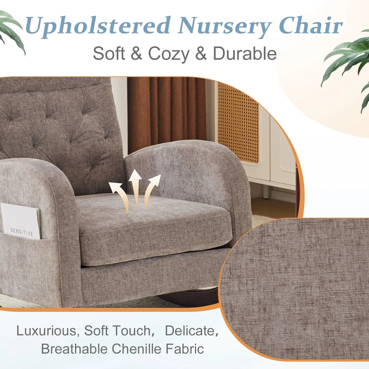 2026 NEW Ktaxon Rocking Accent Chair Glider Reading Chair Comfy Teddy Velvet Upholstered Single Sofa Rocker for Living Room, Nursery, Bedroom Beige
