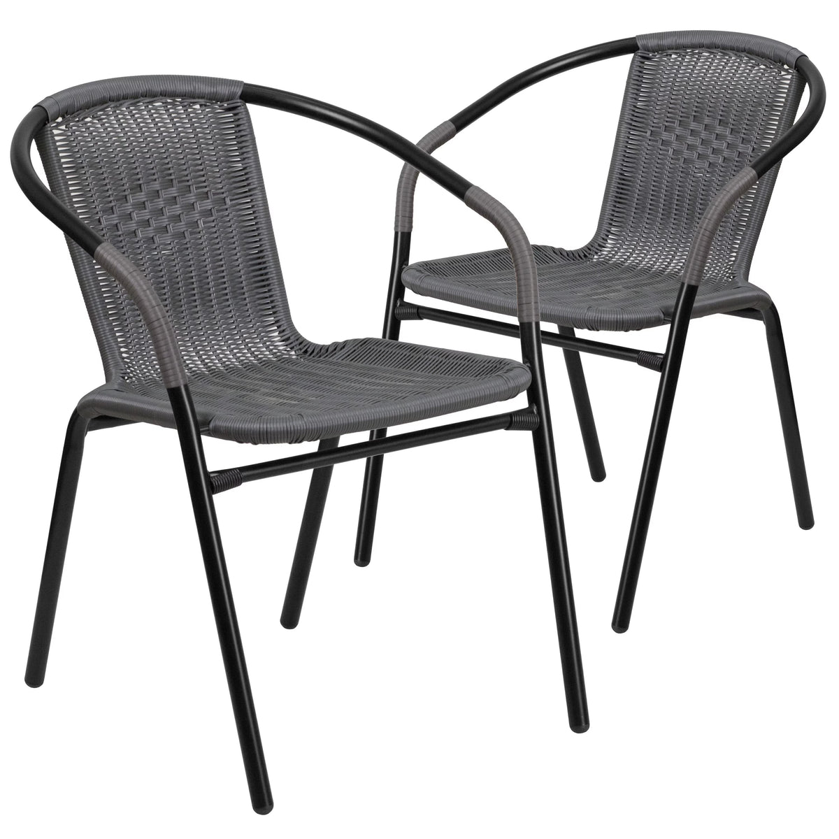 2026 NEW Emma + Oliver Indoor/Outdoor Stacking Rattan Restaurant Patio Chairs, Set of 2, Gray