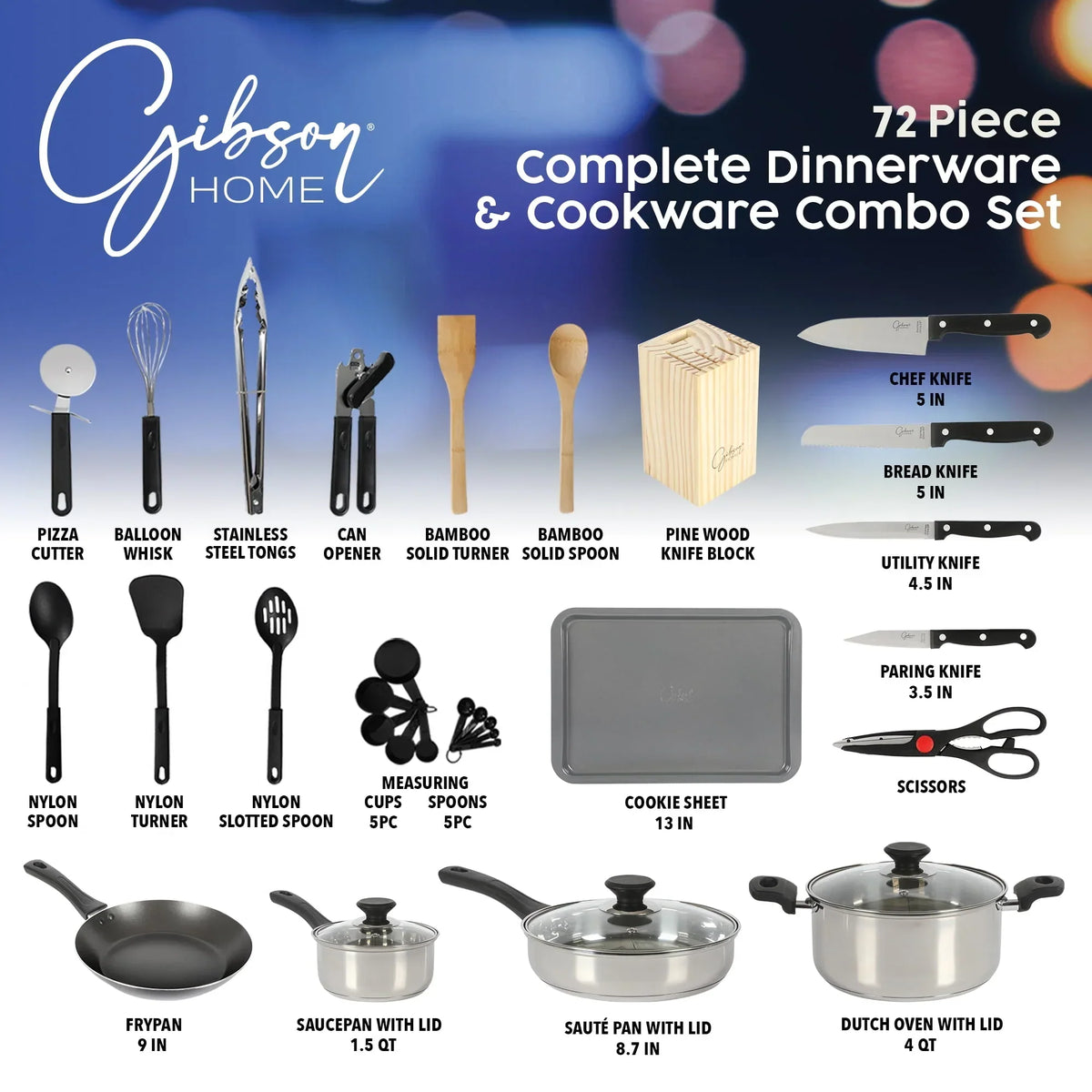 2026 NEW Gibson Home 71-Piece Stainless Steel Silver Cookware Combo Set