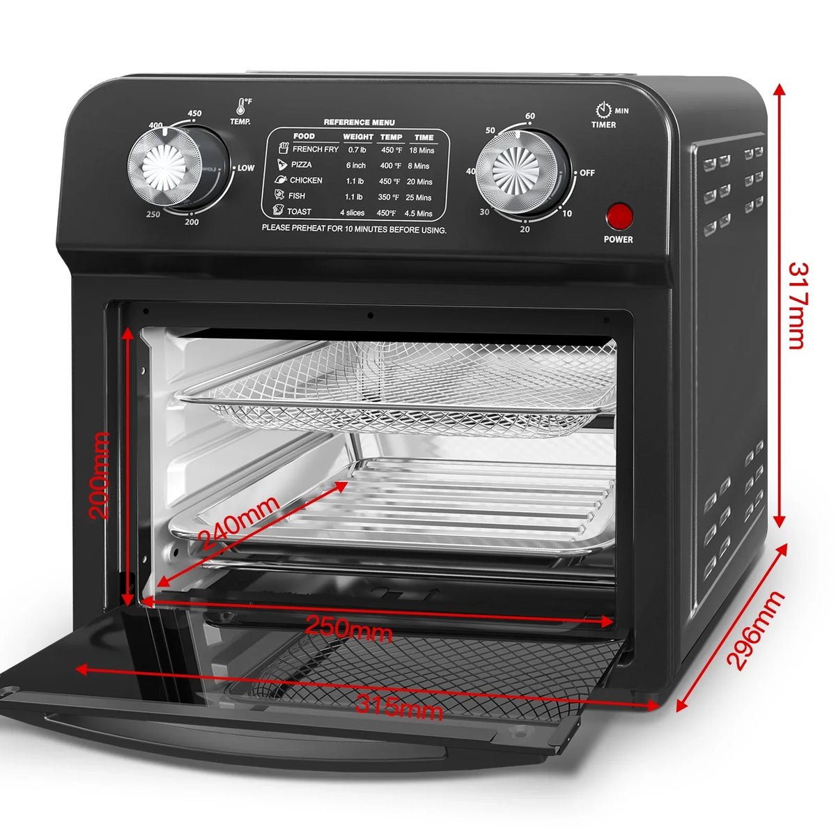 2026 NEW PlumChef 13 Quart 4 Slices Air Fryer Convection Toaster Oven, 1500W, 7 in 1 Multifunction with Roast, Bake, Grill, Broil, Toast, Dehydrate, Defrost