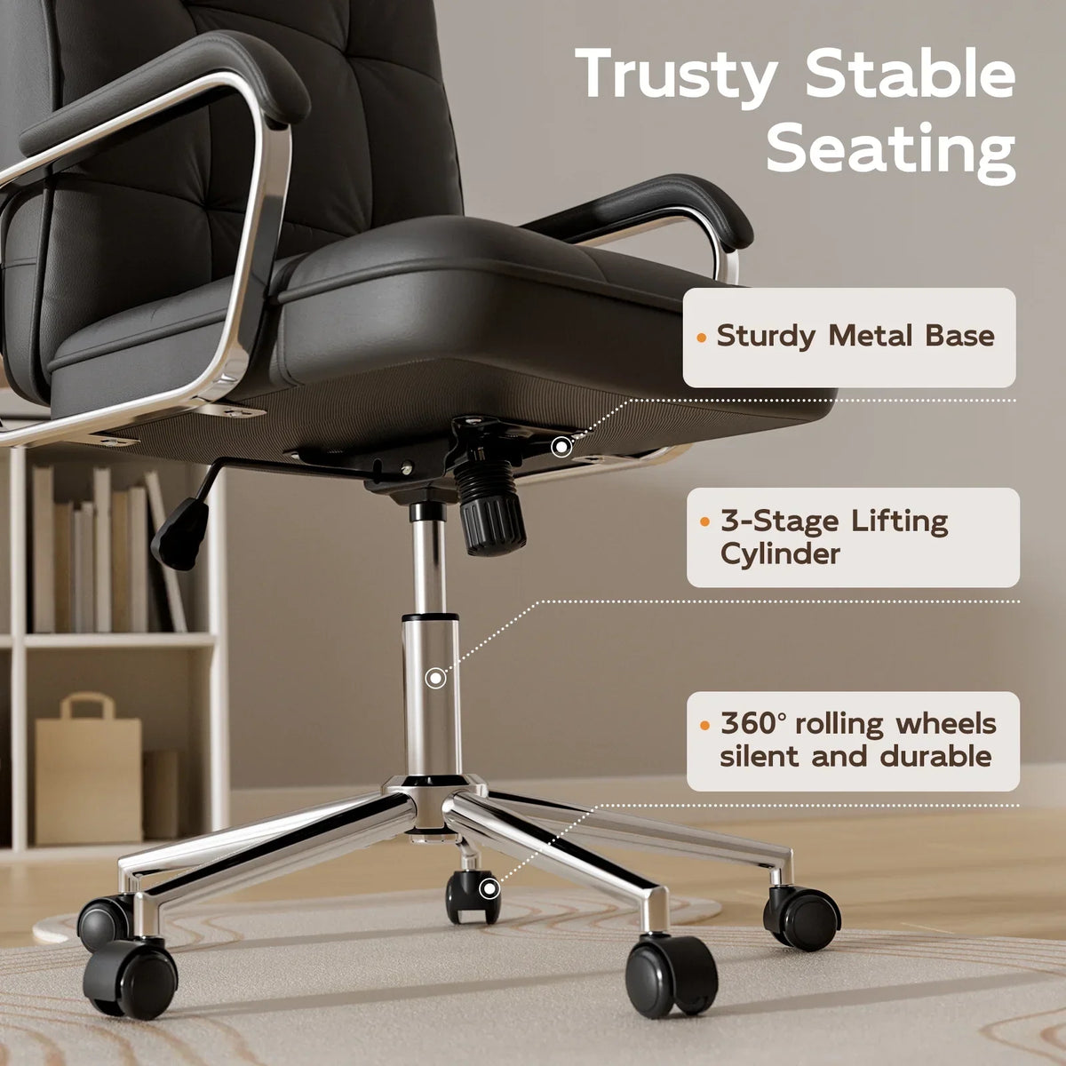 2026 NEW Solfway White Office Chair, Swivel Leather Computer Desk Chair with Wheels and Padded Arms, Executive Office Chair for Adults