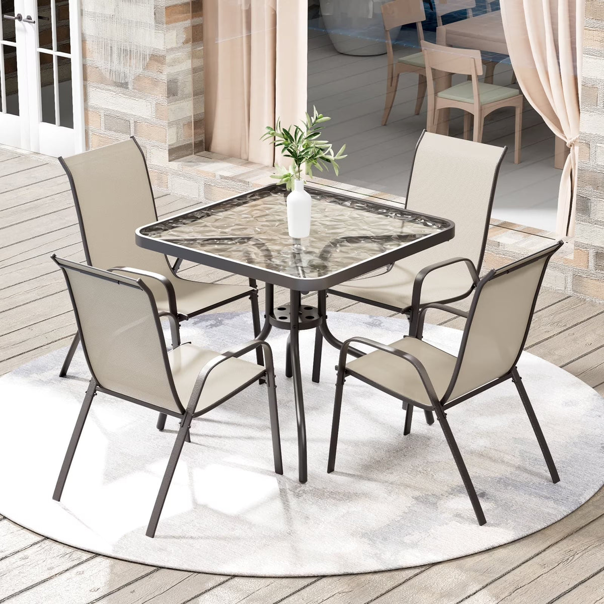 2026 NEW Pirecart 5-Piece Outdoor Patio Dining Table Set with 4 Stackable Textilene Chairs for for Patio, Lawn, Garden, Gray