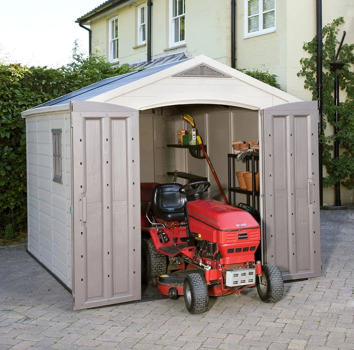2026 NEW Keter Factor 8 x 11 Foot All Weather Resin Outdoor Storage Shed, Taupe