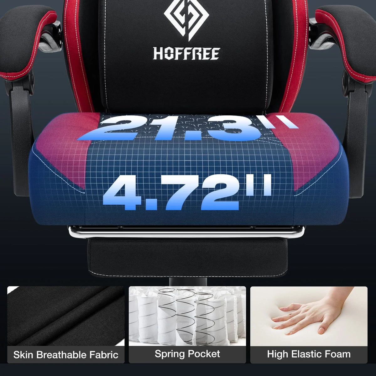 2026 NEW Hoffree Gaming Chair with Massage Fabric Office Chair with footrest for Adults, Ergonomic Gamer Chair with Headrest and Lumbar Support for Office Gaming, 440 LBS
