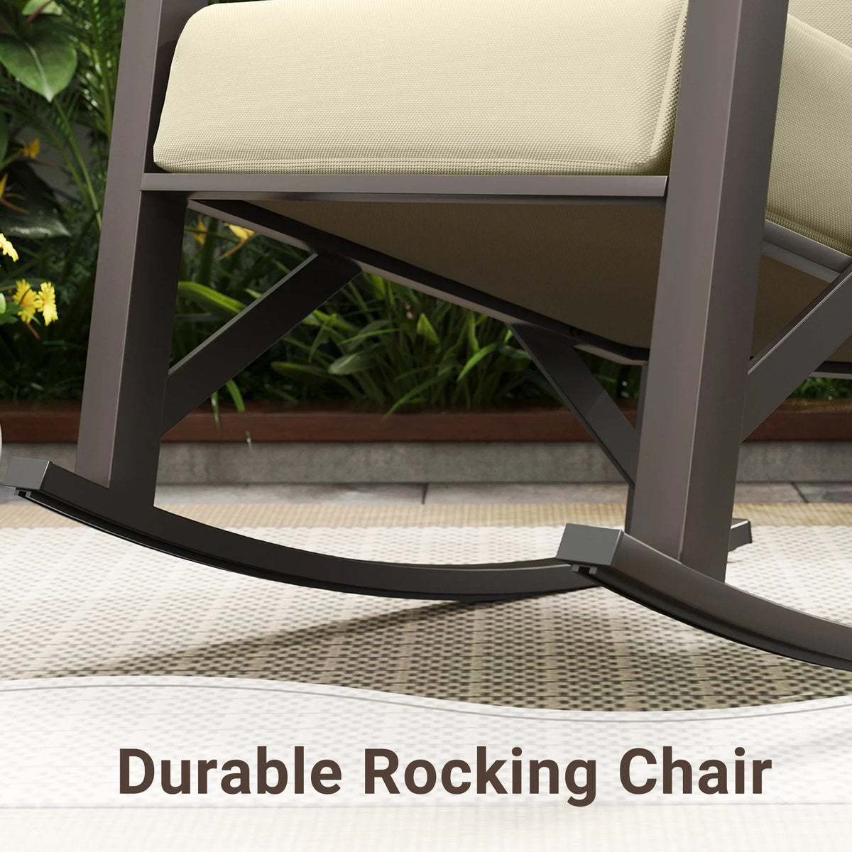 2026 NEW MRUAKA Rocking Chair Bistro Set,3 Piece Outdoor Patio Furniture Set with 2 Rockers and 1 Metal Coffee Table with Thick Cushions for Porch,Backyard,Poolside,Beige