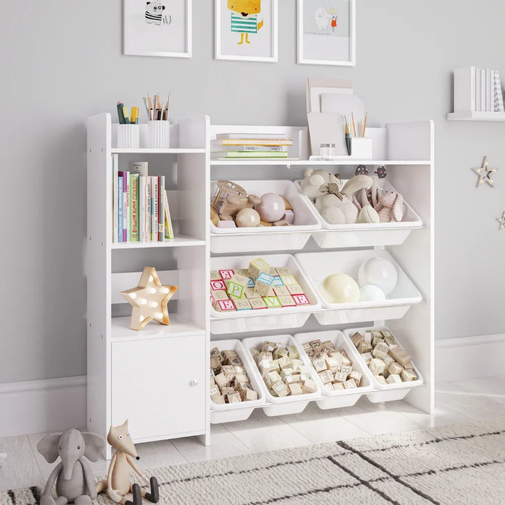 2026 NEW Sturdis Kids Toy Storage Organizer With Bookshelf and White Bins