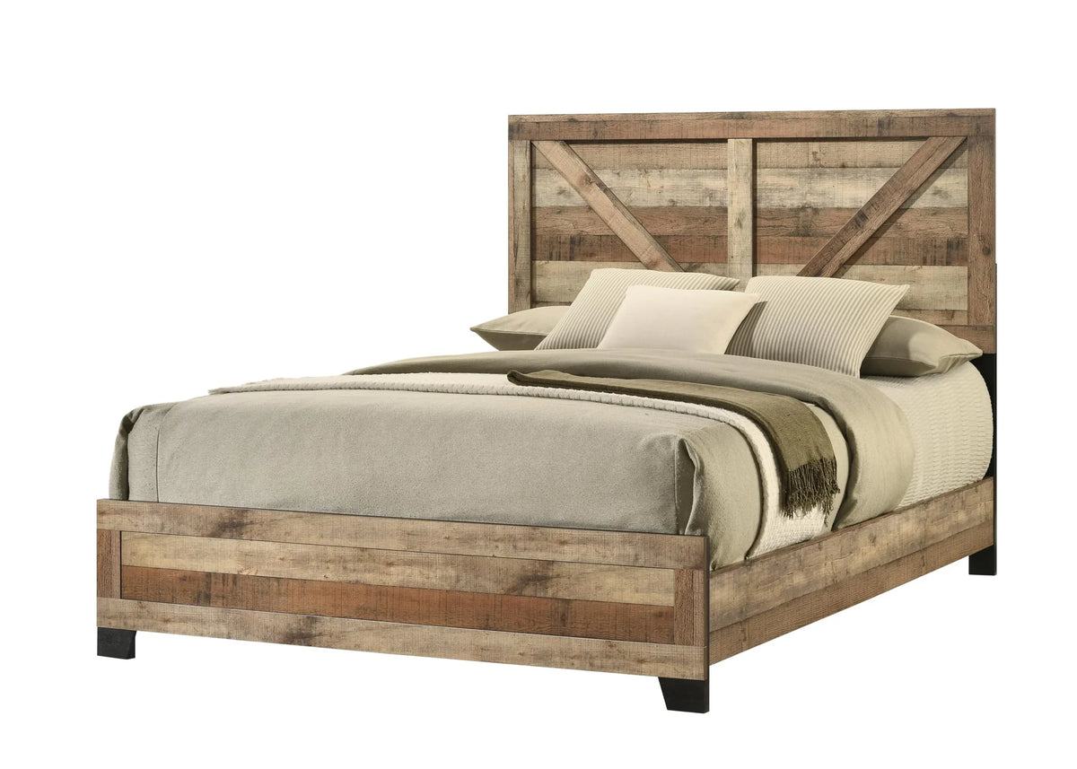 2026 NEW Kings Brand Furniture Biloxi Farmhouse Classic 5-Piece Bedroom Set - Bed Frame with Headboard, Dresser, Mirror and 2 Nightstands (King)