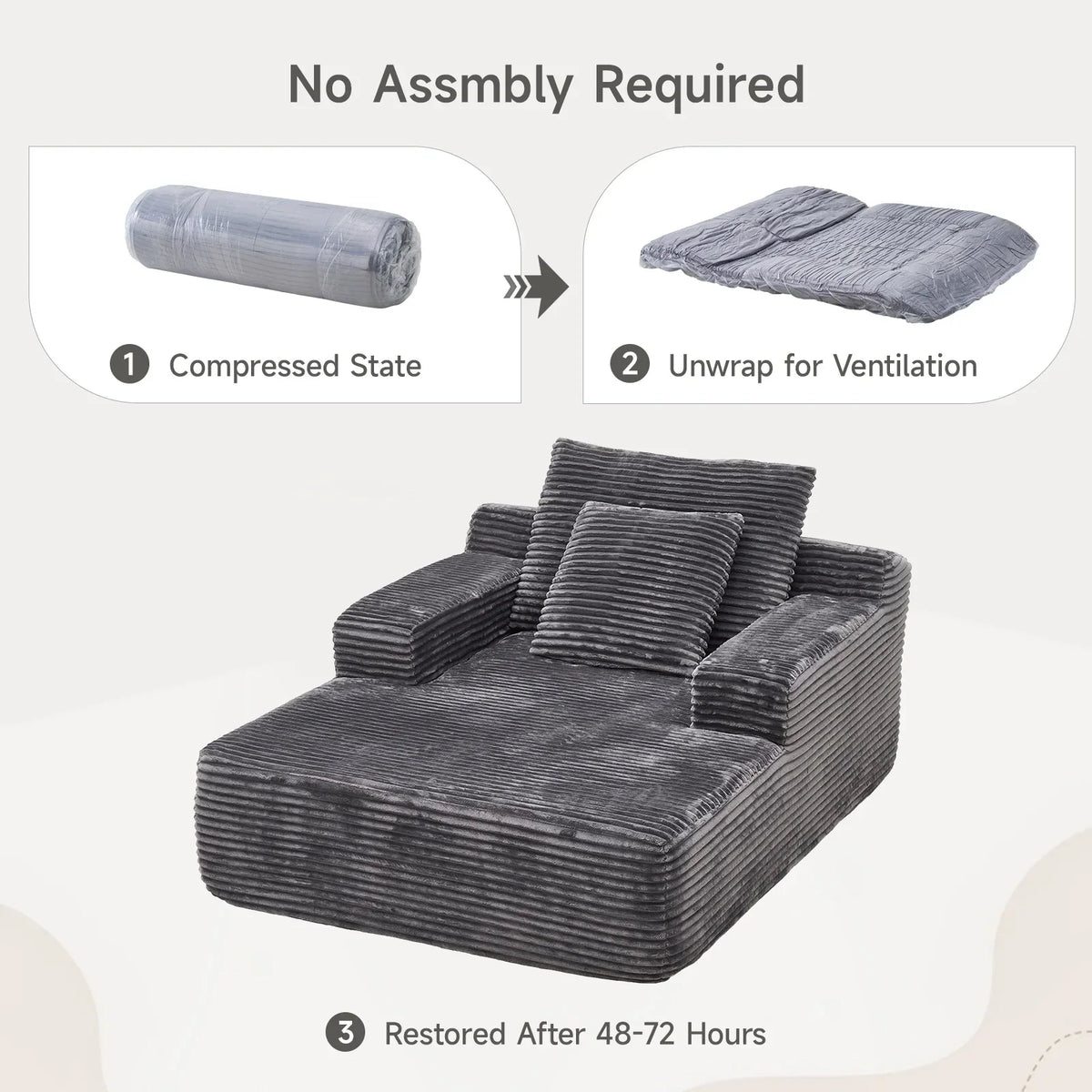 2026 NEW 65" Corduroy Cloud Sleeper Chaise Lounge Chair, No Assembly Sofa Bed with Pillows, Beige