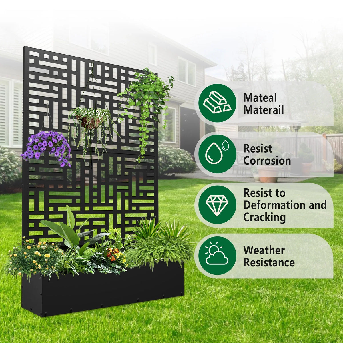 2026 NEW FOOWIN 71'' H Metal Planter with Trellis, Outdoor Raised Garden Bed for Climbing Plants, Trellis Planter Box with Drainage Hole, Black