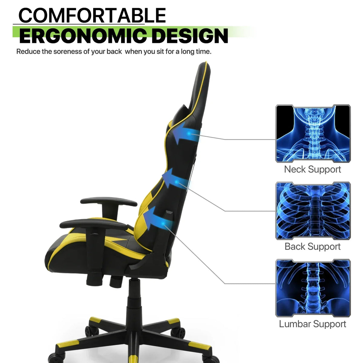 2026 NEW Magshion Ergonomic Gaming Chair, Comfortable Gaming Chair, Computer Chair Leather Desk Chair Adjustable Swivel Gaming Office Chair, Blue
