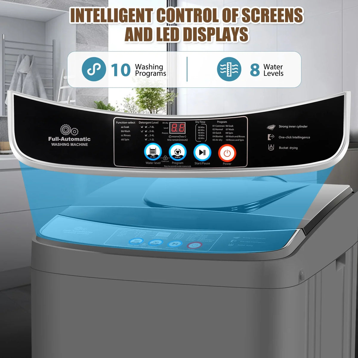 2026 NEW Veeboto Portable Washing Machine, 18.7Lbs Capacity Portable Washer with Drain Pump, 10 Wash Programs/8 Water Levels/LED Display, Full-Automatic Compact Laundry Washer for Apartment, Dorm, Home