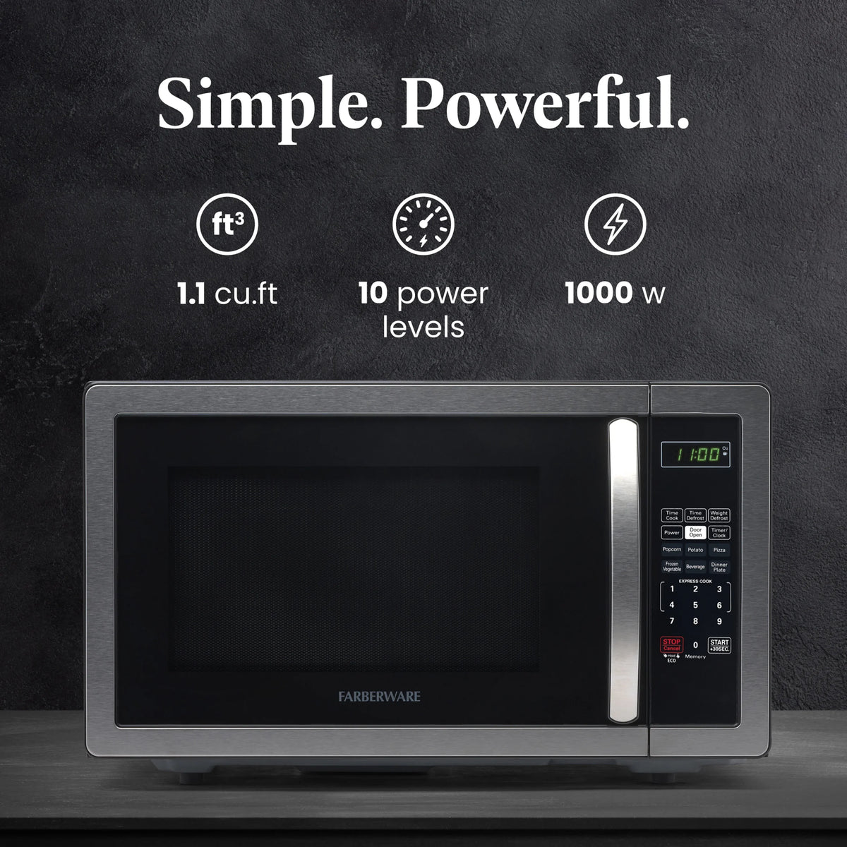 2026 NEW Farberware 1.1 Cu. Ft. 1000-Watt Compact Microwave Oven, Black